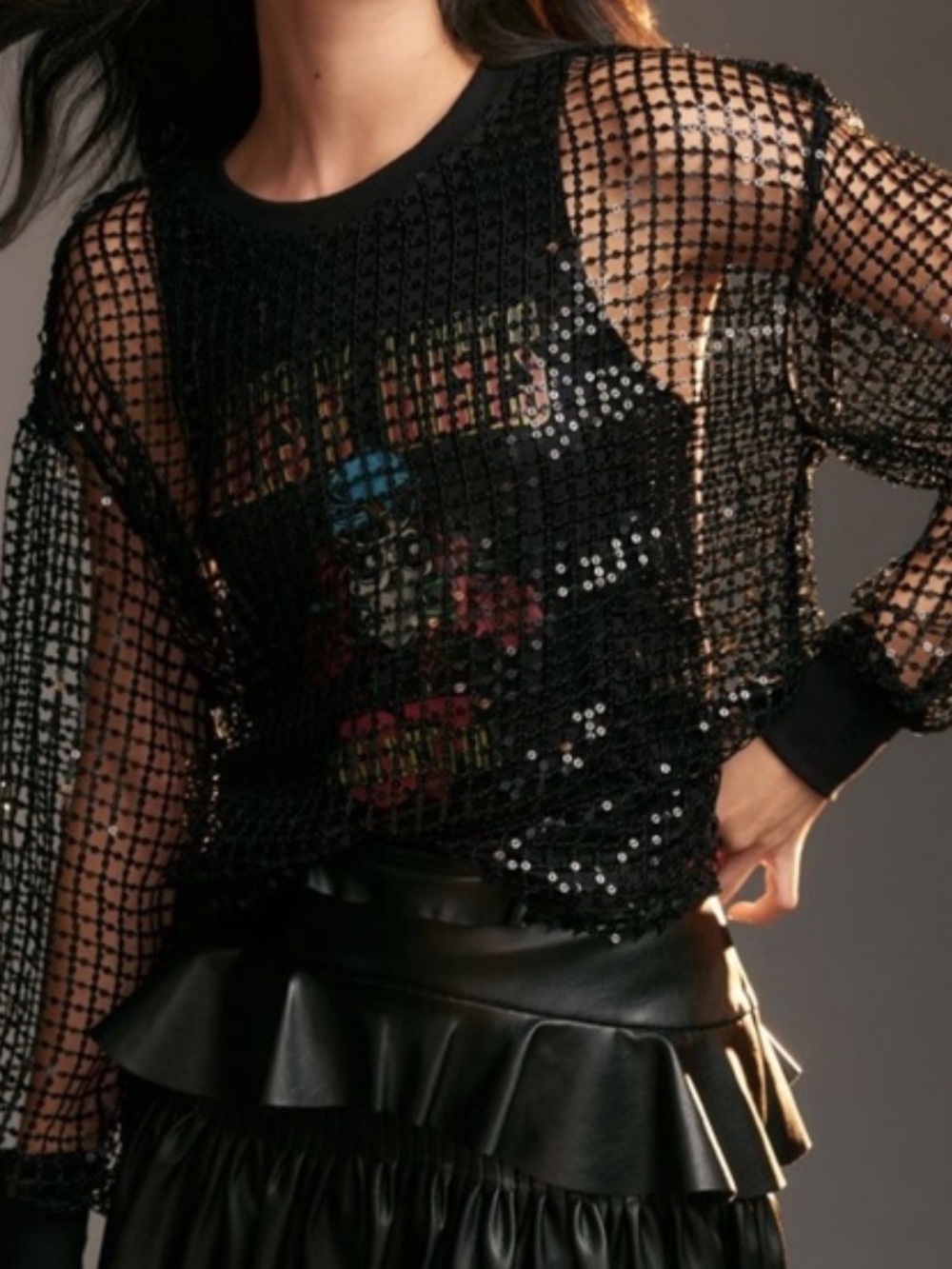 Vintage pilcro  Sequin Mesh Long Sleeve guns and rises Top NWT